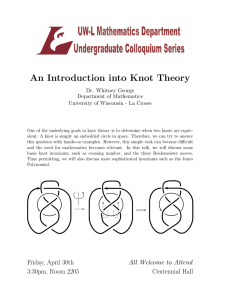 An Introduction into Knot Theory Dr. Whitney George Department of Mathematics