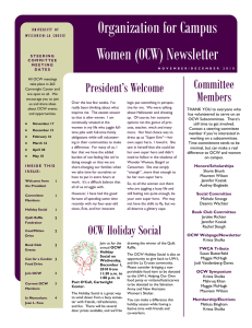 Organization for Campus Women (OCW) Newsletter President’s Welcome