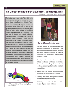 La Crosse Institute For Movement  Science (LIMS)  Spring, 2008