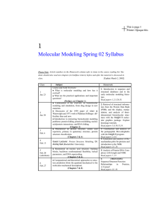 Molecular Modeling Spring 02 Syllabus This is page 1 Printer: Opaque this