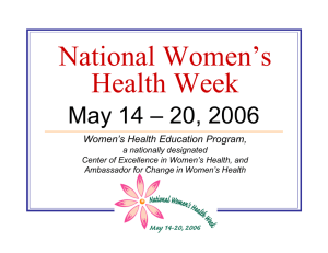 National Women’s Health Week May 14 – 20, 2006 Women’s Health Education Program,