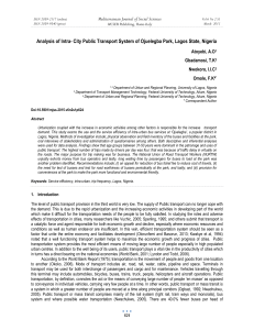 Analysis of Intra- City Public Transport System of Ojuelegba Park,... Mediterranean Journal of Social Sciences Atoyebi, A.O