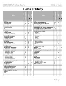 Fields of Study 2014-2015 Taft College Catalog