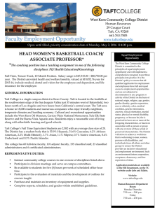 HEAD WOMEN’S BASKETBALL COACH/ ASSOCIATE PROFESSOR* * West Kern Community College District