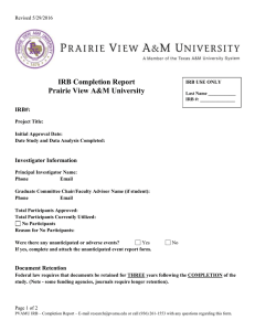 IRB Completion Report Prairie View A&amp;M University IRB#: