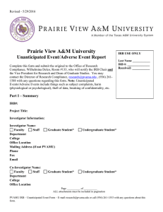 Prairie View A&amp;M University Unanticipated Event/Adverse Event Report