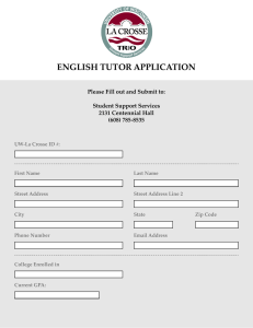 ENGLISH TUTOR APPLICATION Please Fill out and Submit to:  Student Support Services