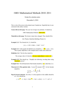 1M01 Mathematical Methods 2010–2011 Errata for calculus notes December 8, 2010