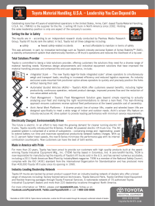 Toyota Material Handling, U.S.A. – Leadership You Can Depend On