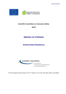 Opinion on triclosan  Antimicrobial Resistance Scientific Committee on Consumer Safety