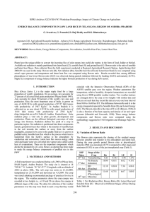 ISPRS Archives XXXVIII-8/W3 Workshop Proceedings: Impact of Climate Change on... ENERGY BALANCE COMPONENTS IN LOW LAND RICE IN TELANGANA REGION... G. Sreenivas, G. Pranuthi, D. Raji Reddy and B.K. Bhattacharya