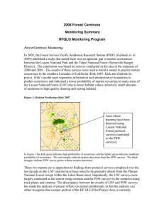 2008 Forest Carnivore Monitoring Summary HFQLG Monitoring Program
