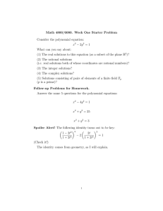 Math 4800/6080. Week One Starter Problem Consider the polynomial equation: − 2y x