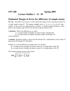 STT 200         ... Lecture Outline 1 - 21 - 09
