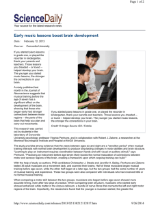 Early music lessons boost brain development Page 1 of 2