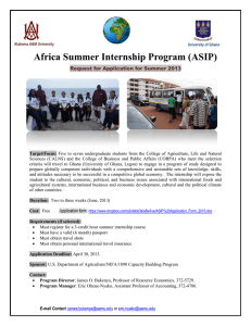 Africa Summer Internship Program (ASIP) Request for Application for Summer 2013