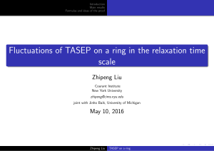 Fluctuations of TASEP on a ring in the relaxation time scale