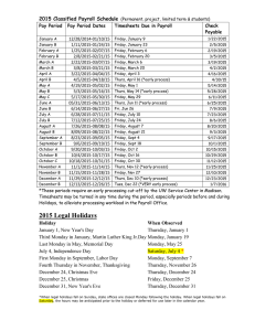 2015 Classified Payroll Schedule Pay Period  Pay Period Dates