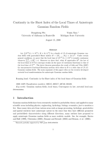 Continuity in the Hurst Index of the Local Times of... Gaussian Random Fields Dongsheng Wu Yimin Xiao