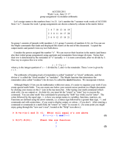 ACCESS 2011 Week 1 a.m., June 13−17 group assignment via modular arithmetic