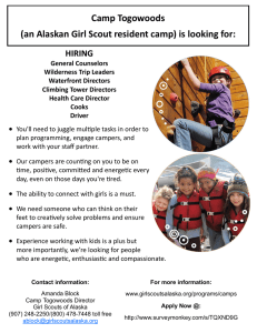 Camp Togowoods (an Alaskan Girl Scout resident camp) is looking for: HIRING