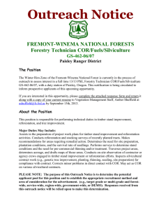 Outreach Notice  FREMONT-WINEMA NATIONAL FORESTS Forestry Technician COR/Fuels/Silviculture