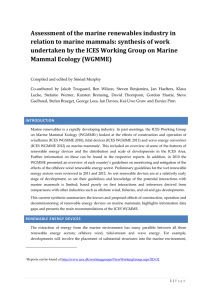 Assessment	of	the	marine	renewables	industry	in relation	to	marine	mammals:	synthesis	of	work undertaken	by	the	ICES	Working	Group	on	Marine