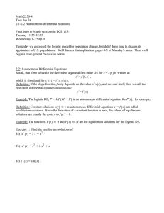 Math 2250-4 Tues Jan 24 2.1-2.2 Autonomous differential equations