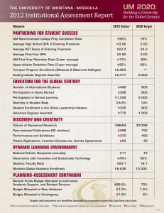 2012 Institutional Assessment Report UM 2020: Partnering for Student SucceSS Building a University