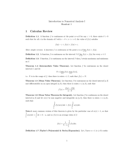 1 Calculus Review Introduction to Numerical Analysis I Handout 1