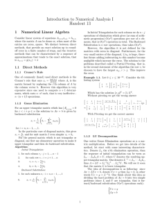 Introduction to Numerical Analysis I Handout 13 1 Numerical Linear Algebra