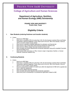 Department of Agriculture, Nutrition, and Human Ecology (ANE) Scholarship Eligibility Criteria