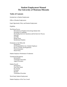 Student Employment Manual The University of Montana-Missoula  Table of Contents