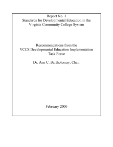 Report No. 1 Standards for Developmental Education in the Recommendations from the