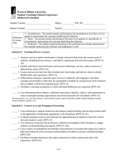 Western Illinois University Student Teaching Clinical Experience Midterm Evaluation