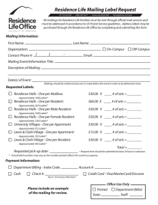 Residence Life Mailing Label Request