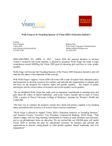 Wells Fargo to be Founding Sponsor of Vision 2020’s Education...