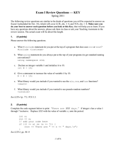Exam I Review Questions — KEY Spring 2011