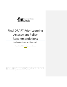 Final DRAFT Prior Learning Assessment Policy Recommendations
