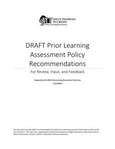 DRAFT Prior Learning Assessment Policy Recommendations