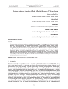 Obstacles in Women Education: A Study of Societal Structure of... Mediterranean Journal of Social Sciences Muhammad Ijaz Khan MCSER Publishing, Rome-Italy
