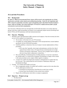 The University of Montana Safety Manual - Chapter 18 18. Lead-Safe Procedures