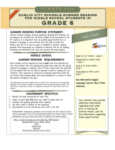 GRADE 6 DUBLIN CITY SCHOOLS SUMMER READING FOR MIDDLE SCHOOL STUDENTS IN
