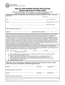 HEALTH CARE WORKER WAIVER APPLICATION Illinois Department of Public Health