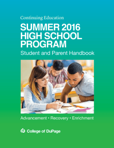 SUMMER 2016 HIGH SCHOOL PROGRAM