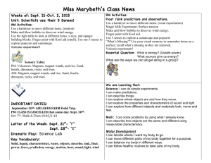 Miss Marybeth’s Class News Weeks of: Sept. 21-Oct. 2, 2015
