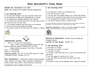 Miss Marybeth’s Class News Weeks of: I am learning that: