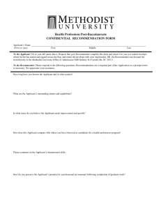 Health Professions Post-Baccalaureate CONFIDENTIAL  RECOMMENDATION FORM