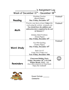 _______________’s Assignment Log Week of December 11 – December 18