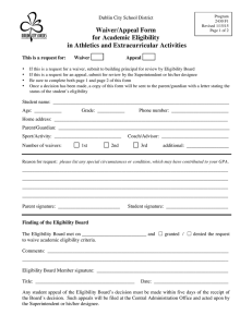 Waiver/Appeal Form for Academic Eligibility in Athletics and Extracurricular Activities
